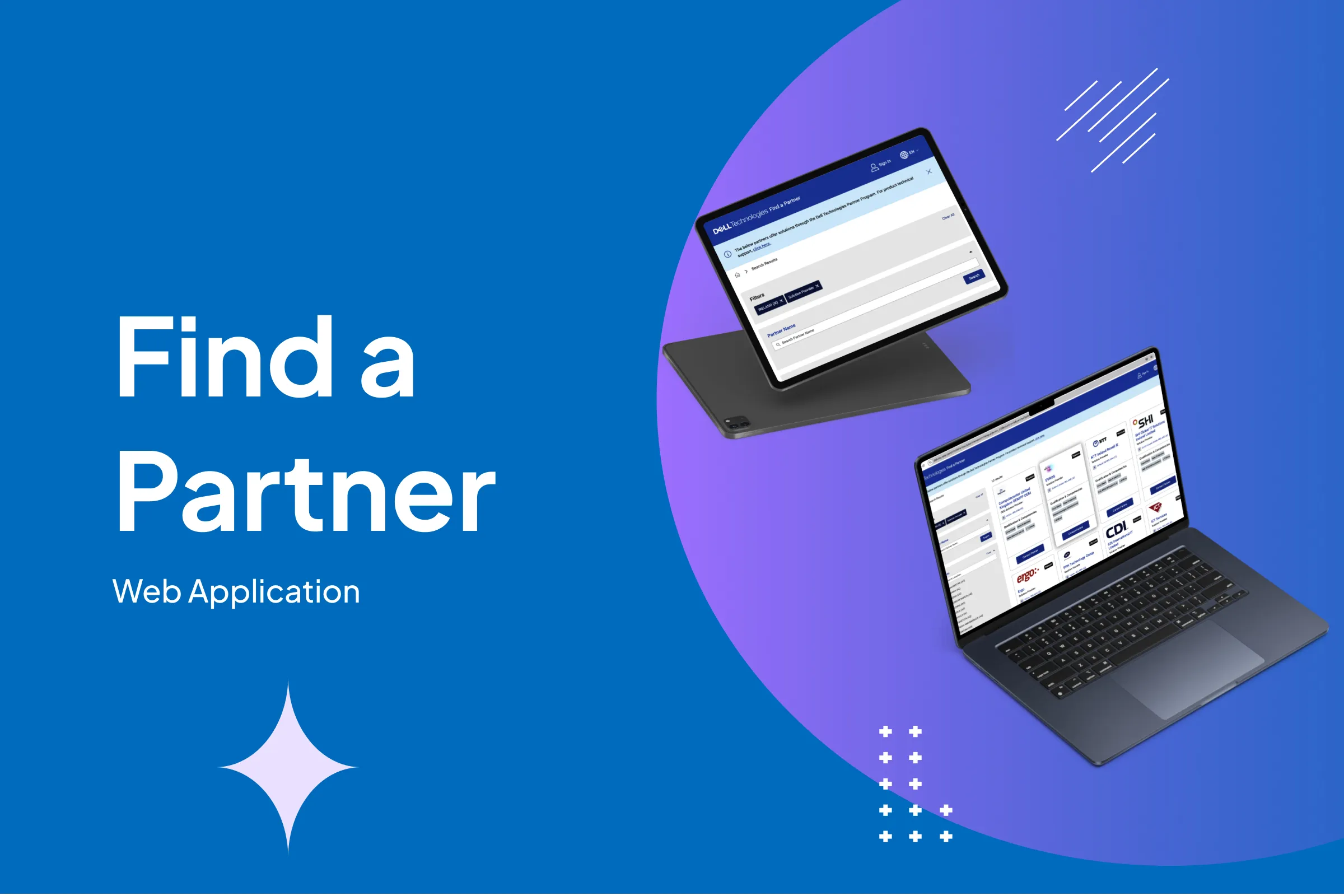 Laptop showing the redesigned Dell Find A Partner search results page