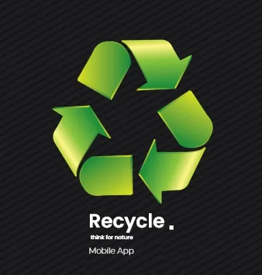 Three phones showing the Recycle app onboarding screens with green recycling illustrations